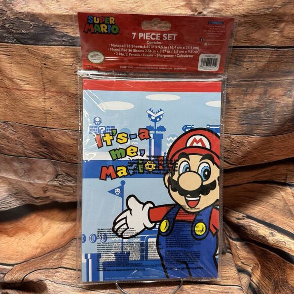 Nintendo Super Mario School Supply 7 Piece Stationery Set Calculator Pencils Pad - Picture 2 of 6